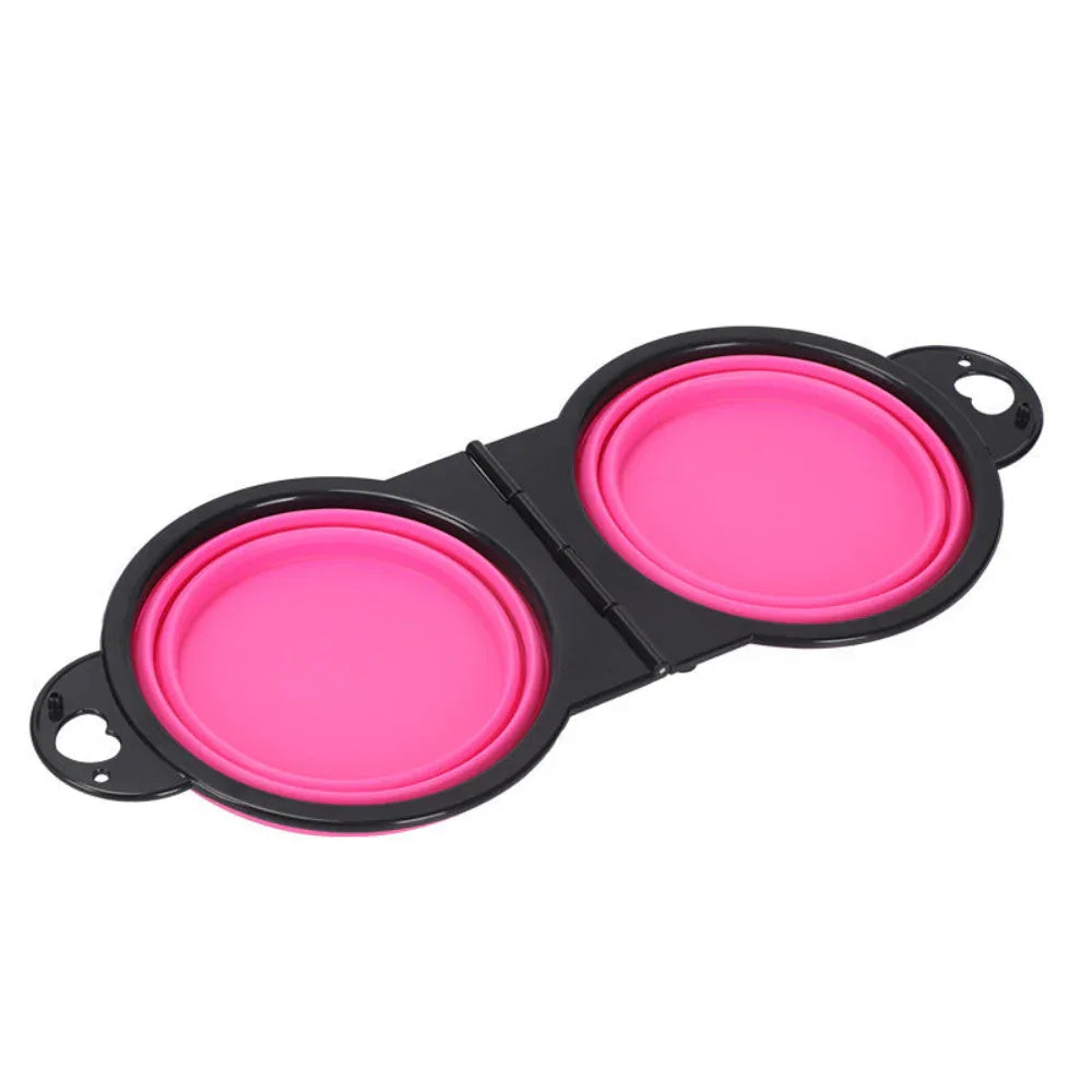 Portable Foldable Double Dog Silicone Feeding Pet Bowl
