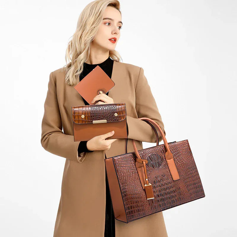 Women's Handbag PU Leather Shoulder Bag Three-Piece Set.