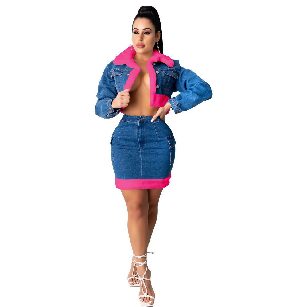 Denim Skirt Plush Denim Two - Piece Suit - Weriion