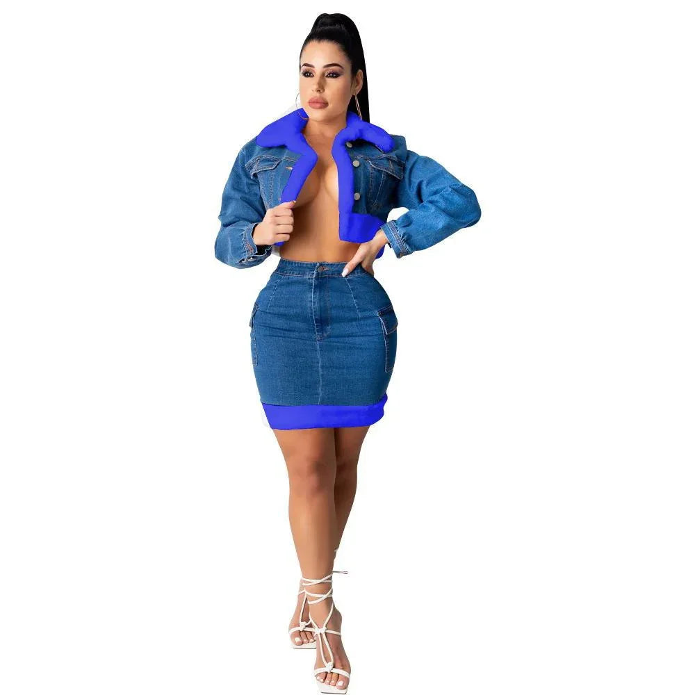 Denim Skirt Plush Denim Two - Piece Suit - Weriion