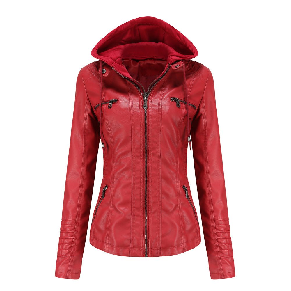 Detachable Two - Piece Hooded Leather Jacket For Women - Weriion