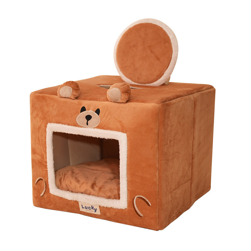 Cat House Dog Pet Bed Snooze Indoor Kennel Self Warming Sleeping Washable Removable Pet Tent Shelter.