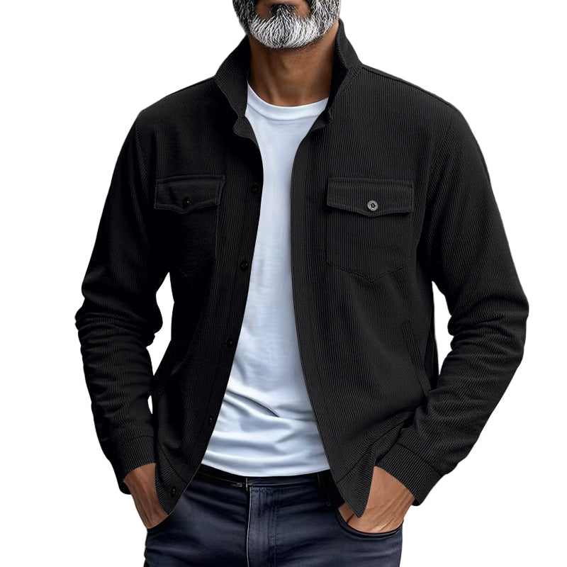 Simple Versatile Multi-Pocket Long Sleeve Stand-Up Collar Jacket Men's Clothing