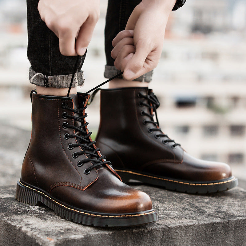 Men's High-Top Shoes British Style Tooling Leather Martin Boots