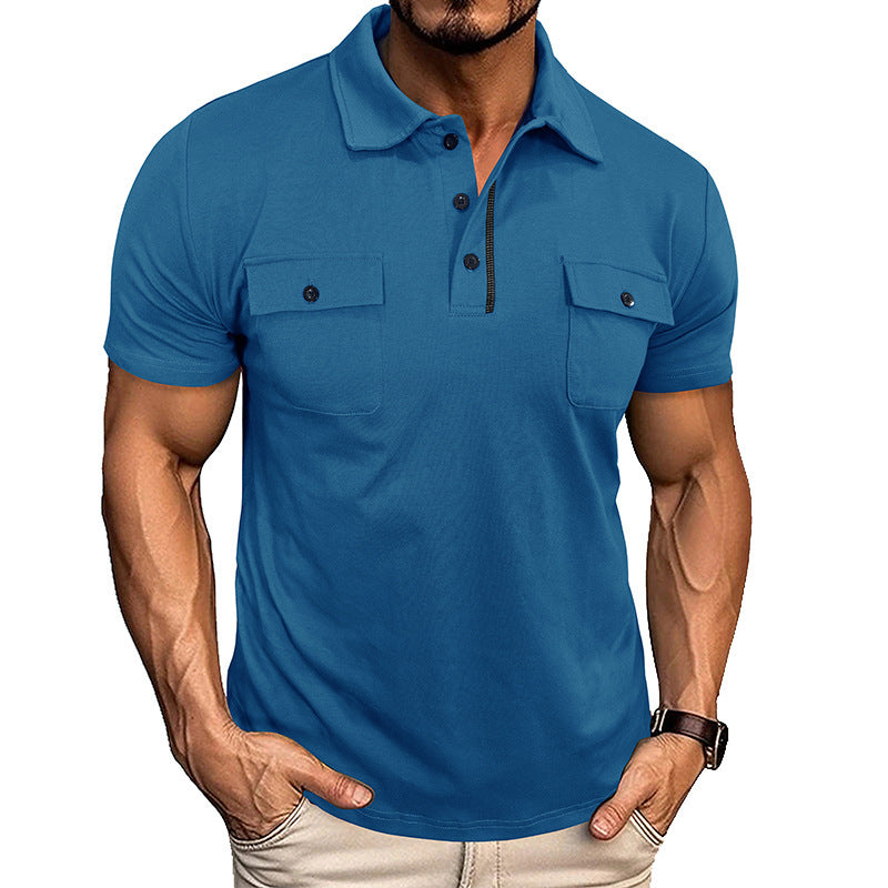 Summer Lapel Button Polo Shirt With Chest Pockets Outdoor Fashion Short Sleeve Tops For Men Clothing
