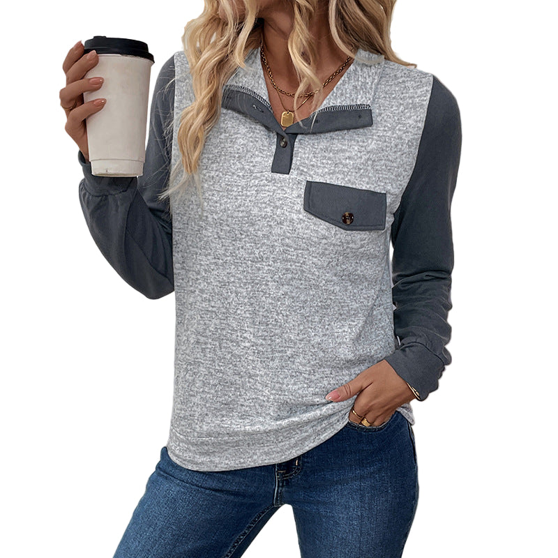 Women's Cardigan Button Color Stitching Stand-Collar Sweater