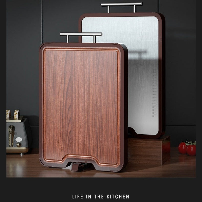 Double-Sided Stainless Steel And Ebony Wood Antibacterial Mildewproof Cutting Board