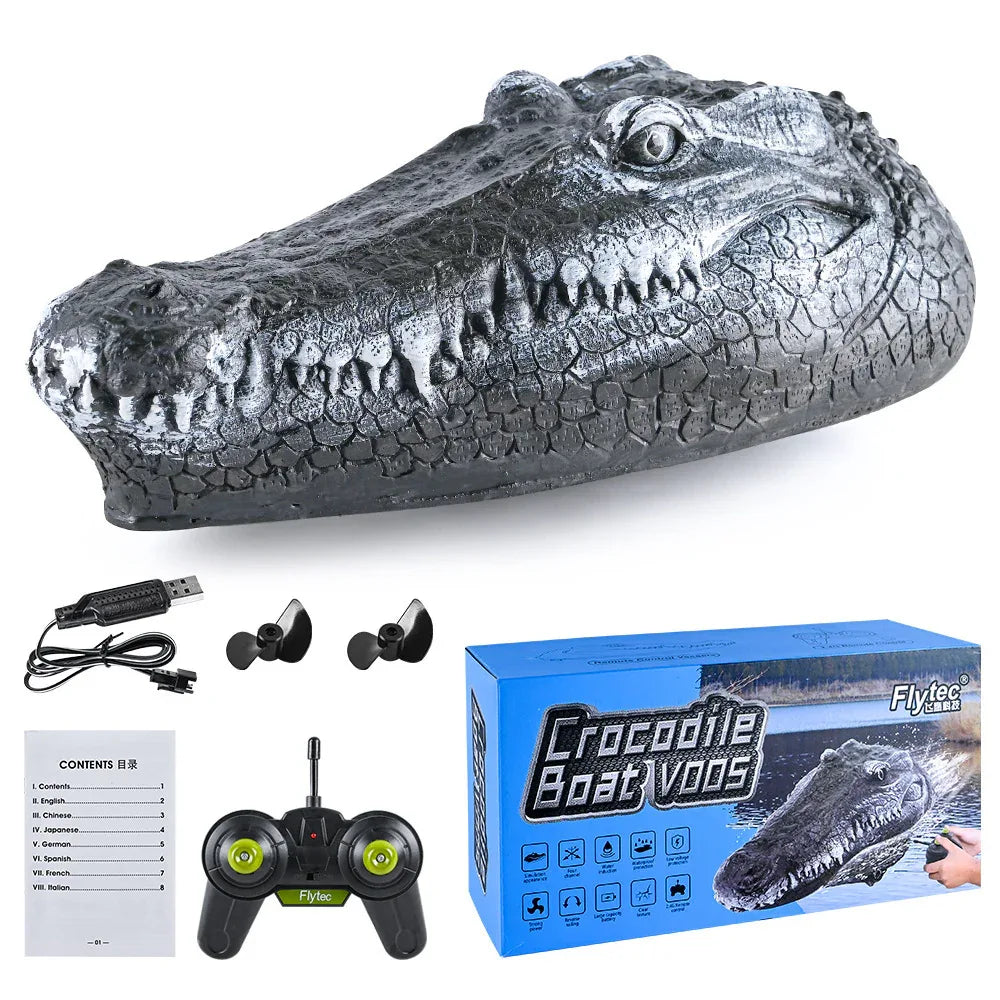 Simulated Crocodile Head Remote-Controlled Water Boat Toy.