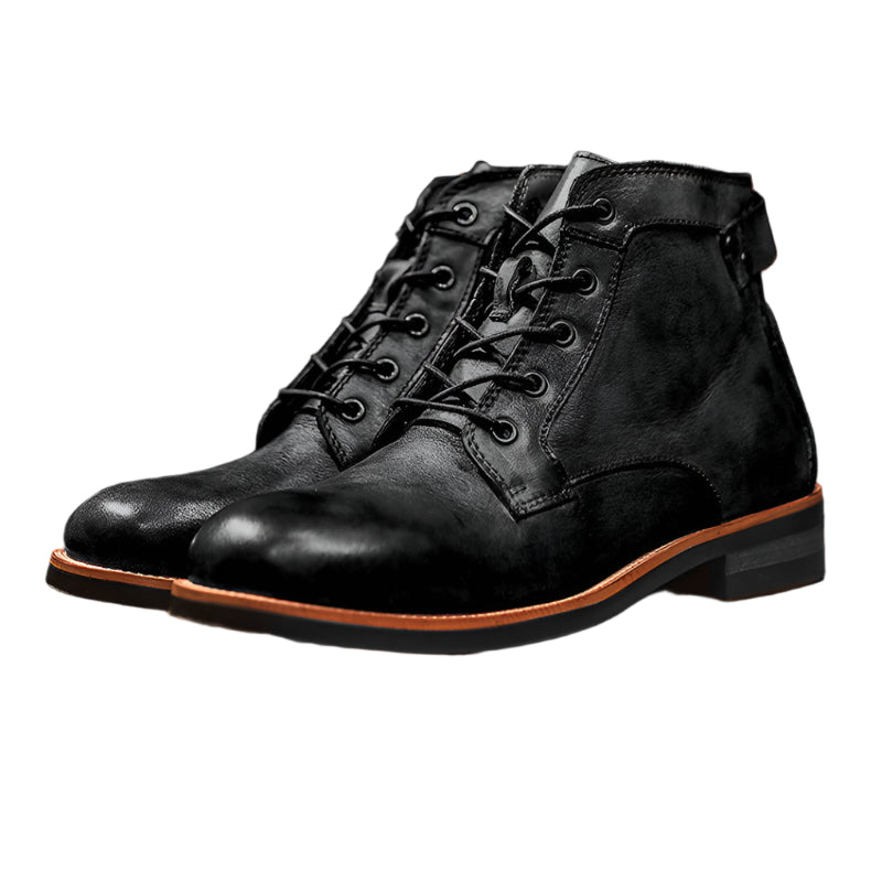 Retro Boots Men Lace-up Leather Ankle Boots Low Heel Motorcycle Shoes