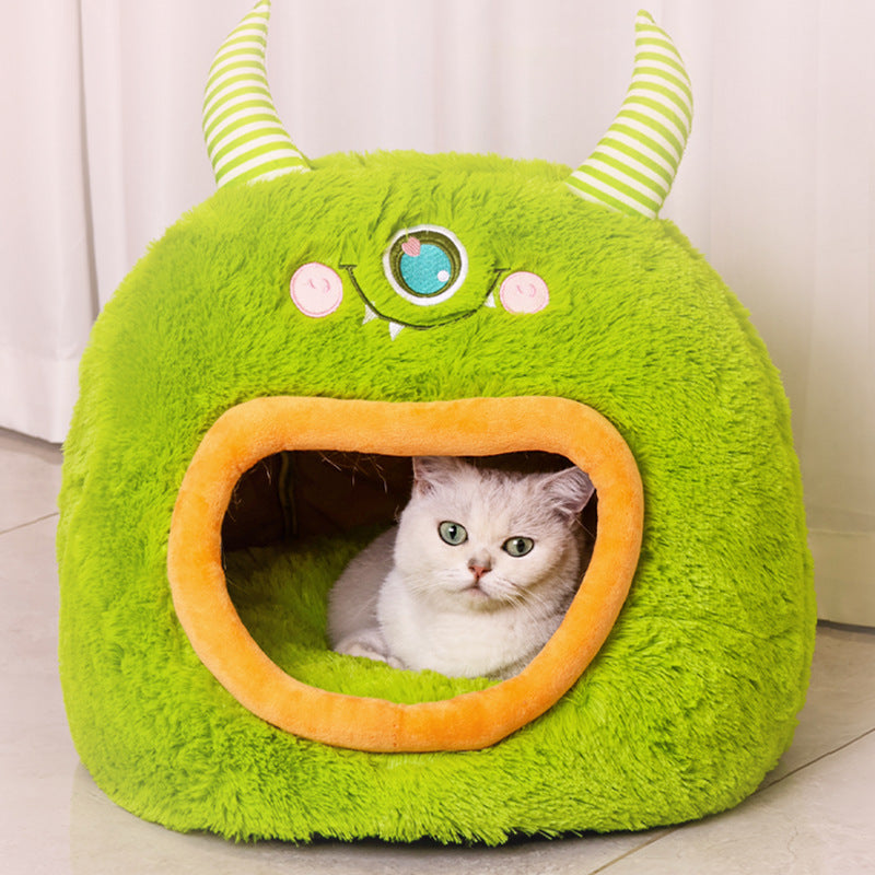 Fully Enclosed Safe And Cozy Cartoon Monster Pet Bed House For Dogs And Cats.