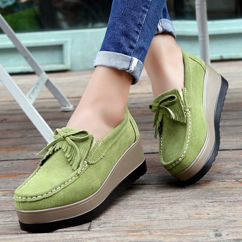 Tassel Bow Design Fashion Thick Bottom Slip On Shoes For Women