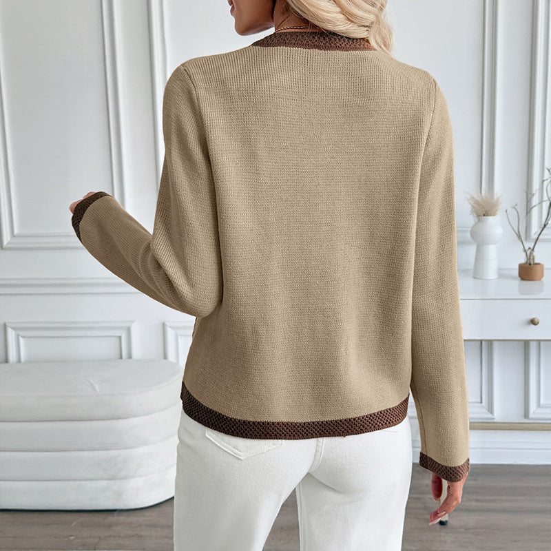 Contrast Color Knitted Cardigan Women's Sweater