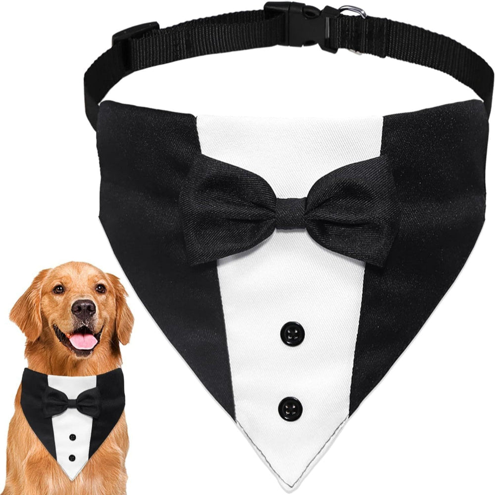Dog Tuxedo Suit With Bow Tie And Bandana Adjustable Formal Costumes For Small, Medium, Large Dogs Perfect For Weddings Birthdays