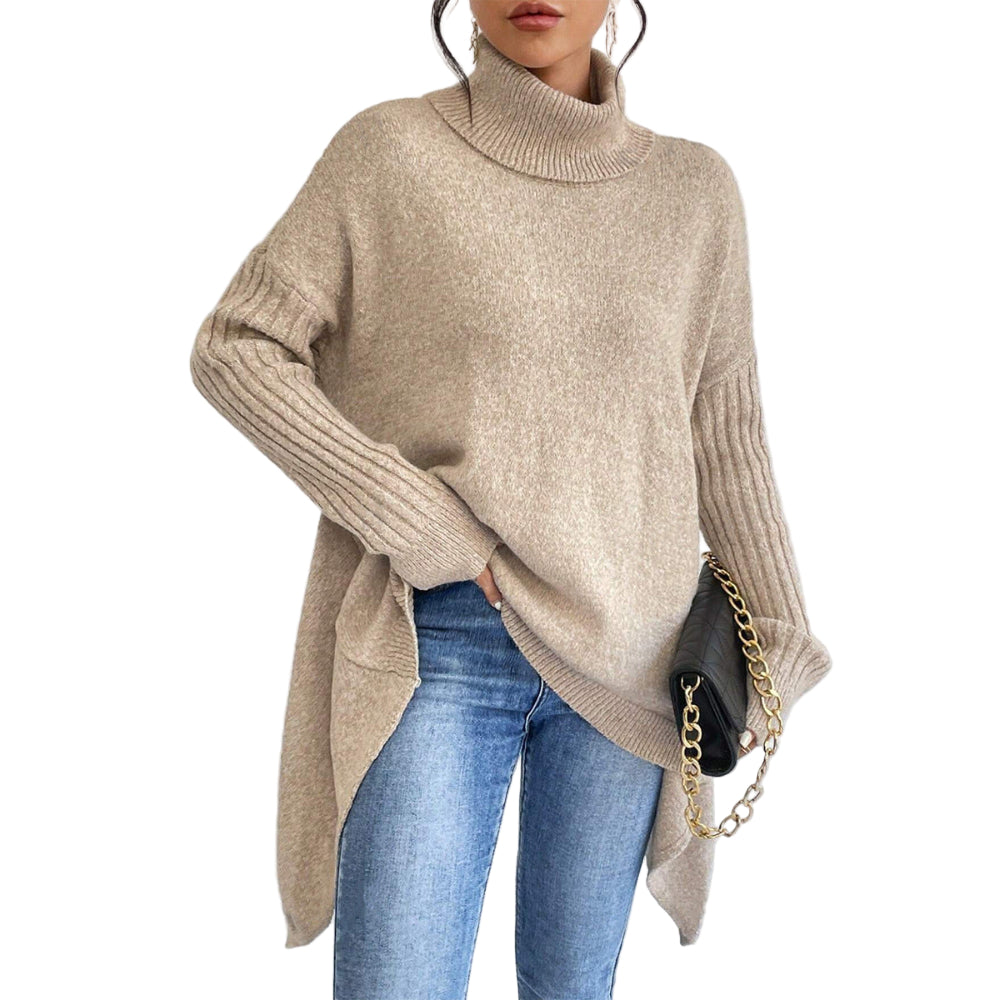 Irregular Turtleneck Sweater Winter Loose Long Sleeve Knitted Tops Leisure Warm Pullover Sweater Women's Clothing