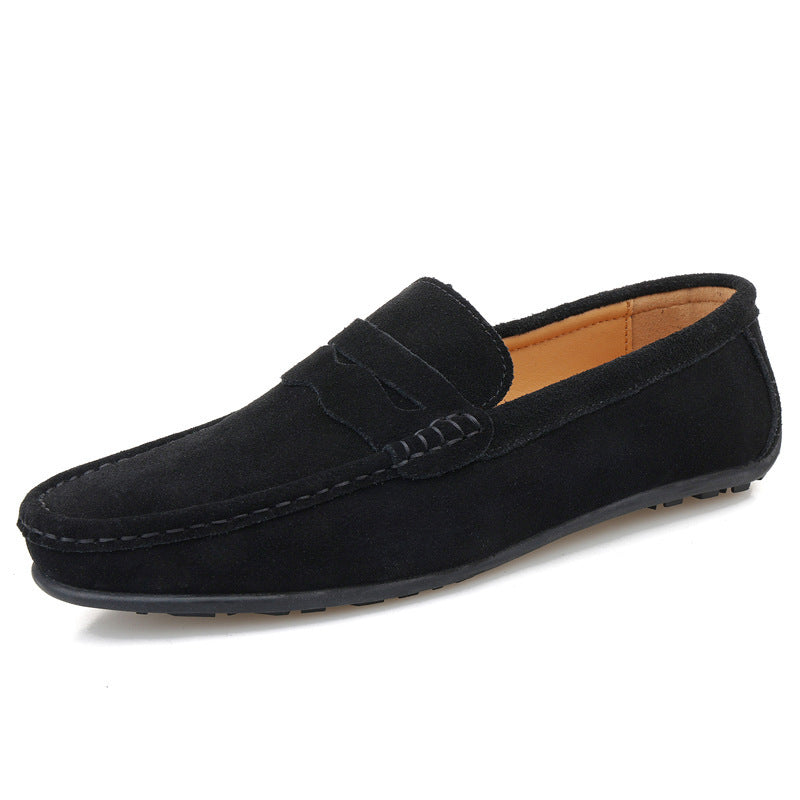 Men's Solid Color Loafers Suede British Flat Casual Shoes