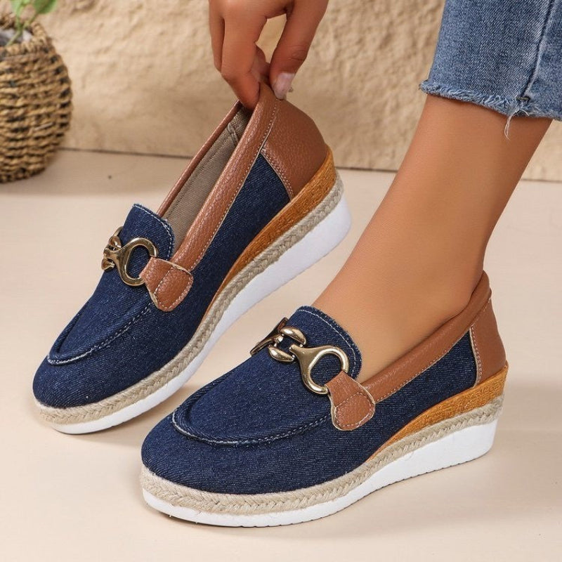 Loafers Casual Pumps Women's Outer Wear Buckle Wedge Platform Loafers Slip-On Lazy Shoes