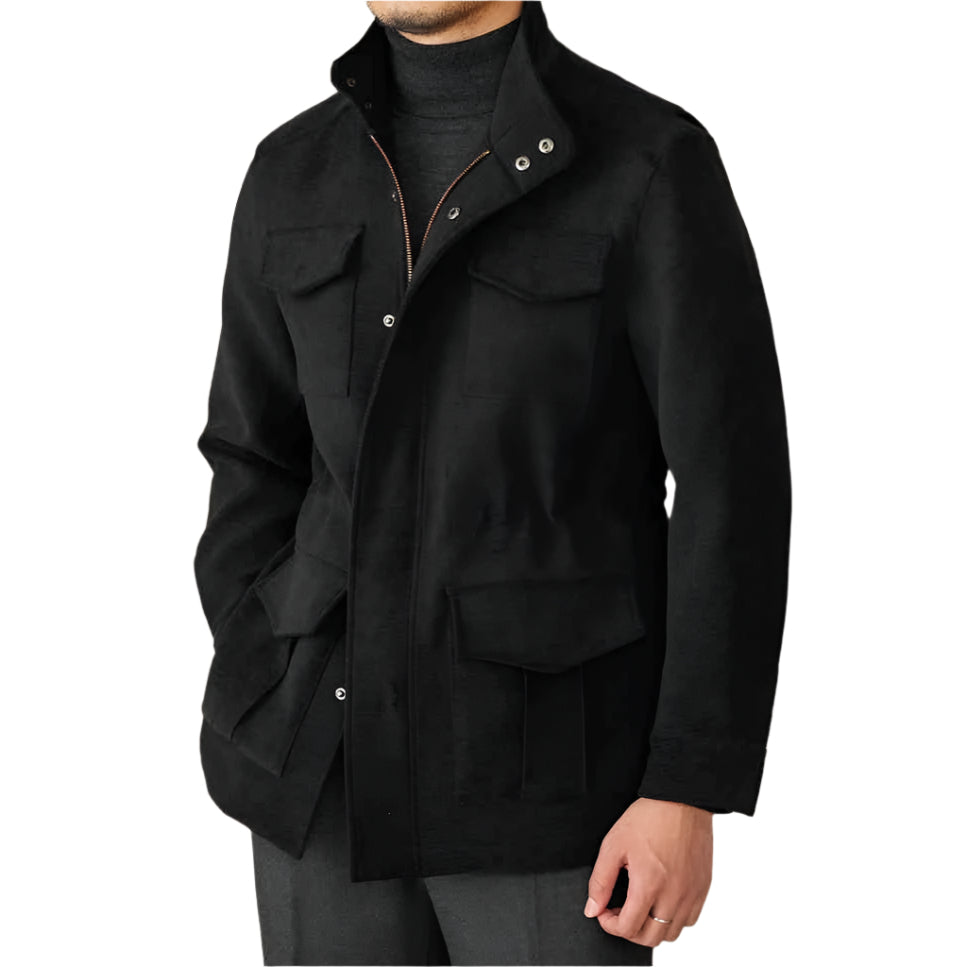 Elastic Waist Stand Collar Multi - Pocket Safari Vintage Gentlemans Coat Jacket - Weriion