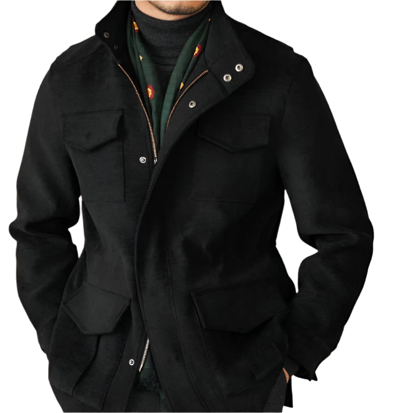 Elastic Waist Stand Collar Multi - Pocket Safari Vintage Gentlemans Coat Jacket - Weriion