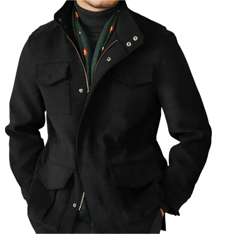 Elastic Waist Stand Collar Multi - Pocket Safari Vintage Gentlemans Coat Jacket - Weriion