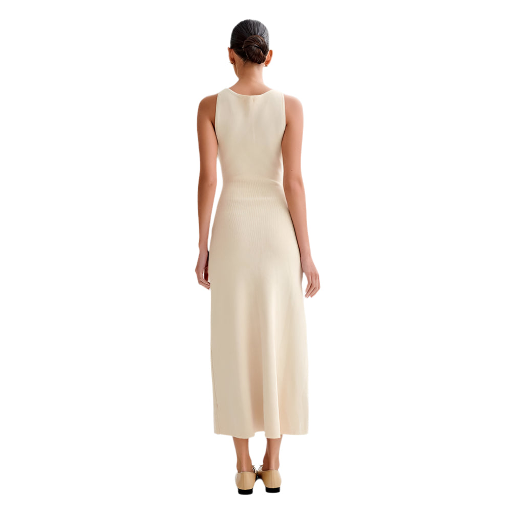 Elegant Knitted Sleeveless Dress With Single Breast Slim Fit Round Neck Women's Clothing - Weriion