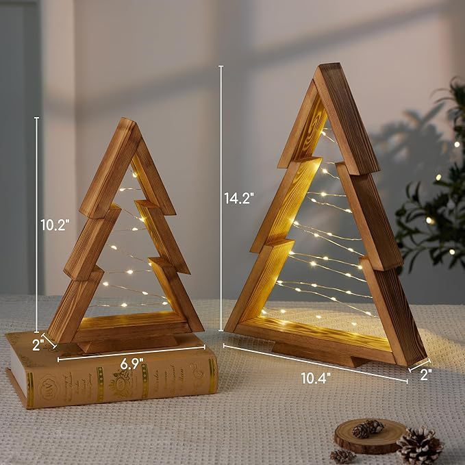 Wooden Christmas Tree With Lights Home Atmosphere Decoration