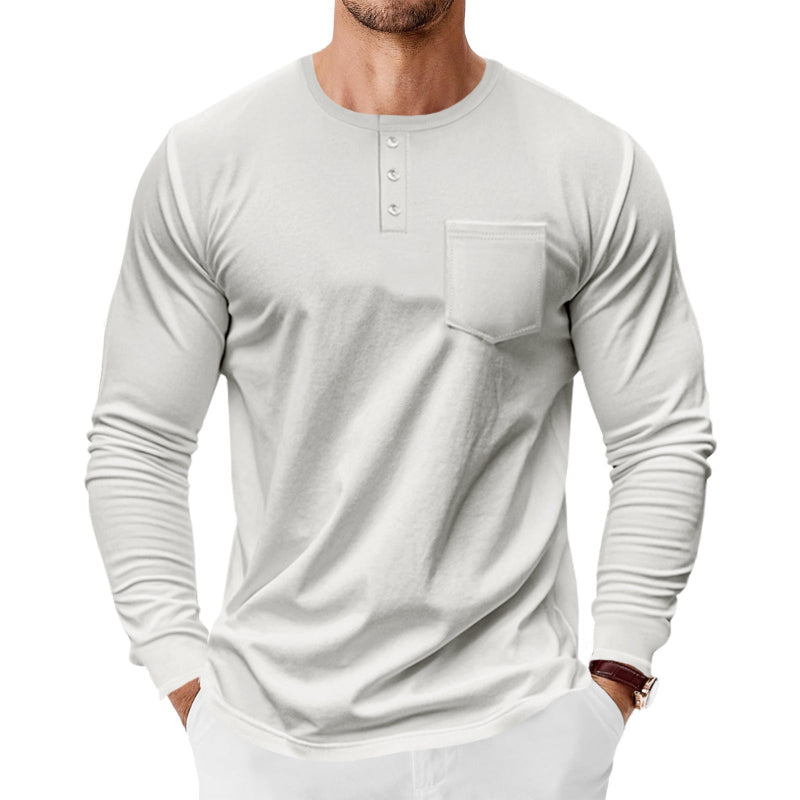 Men's Spring And Autumn Henley Long Sleeve Shirt