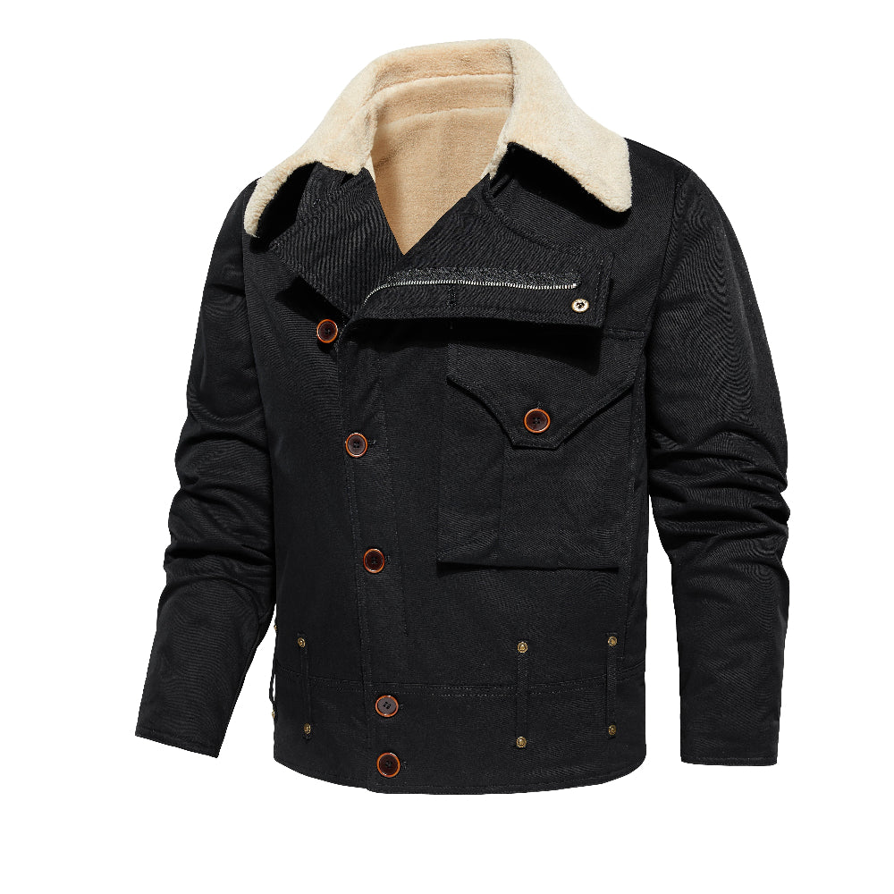Thickened Work Jacket With Multiple Pockets Autumn & Winter Warm Outerwear For Men