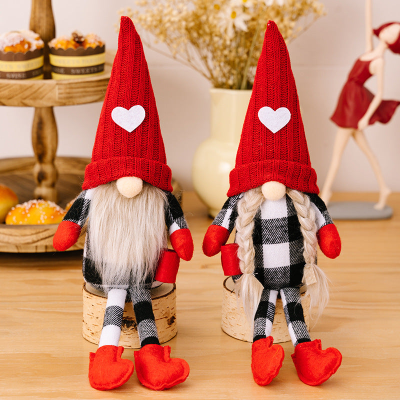 Sitting Red Knitted Hat Faceless Christmas Doll Toy Decoration
