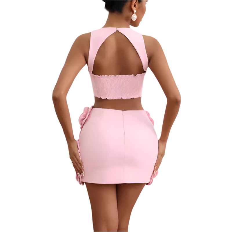Fashion Clothing Set Crop Top & Decorative Flower Skirt - Weriion