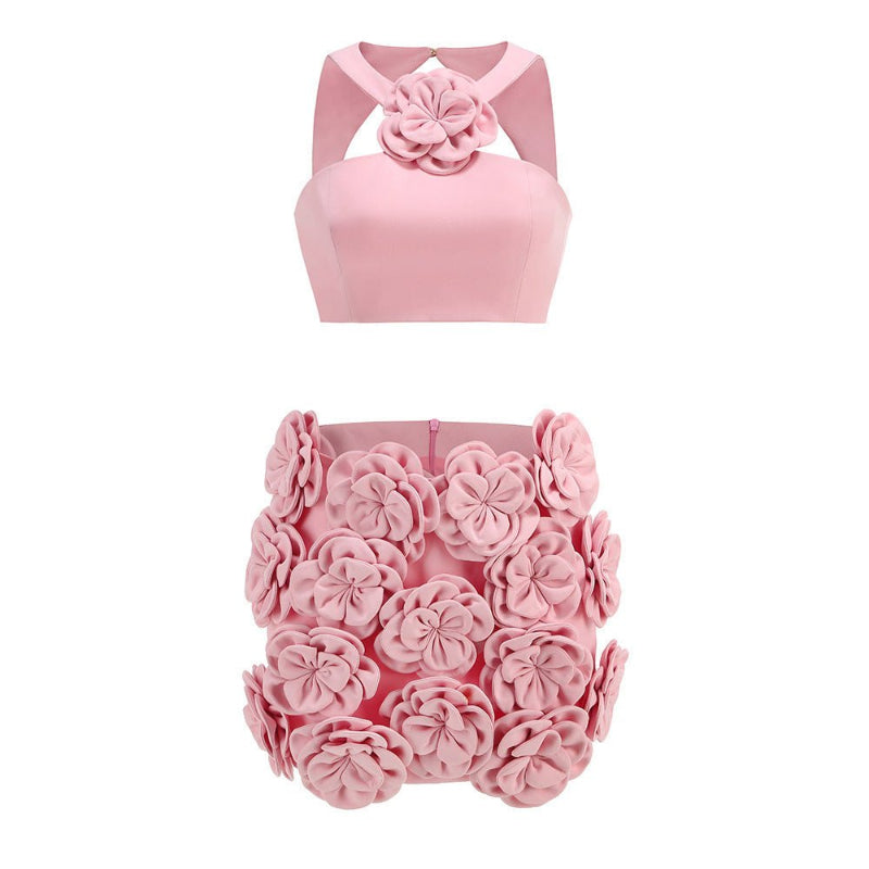 Fashion Clothing Set Crop Top & Decorative Flower Skirt - Weriion