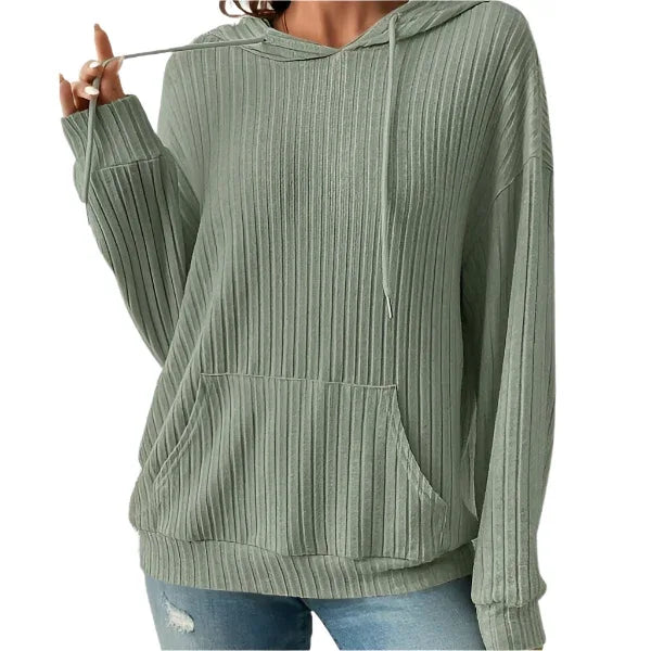 Fashion Drawstring Long - Sleeved Hooded Sweatshirt With Pockets Solid Knitwear Hoodie Women's Clothing - Weriion
