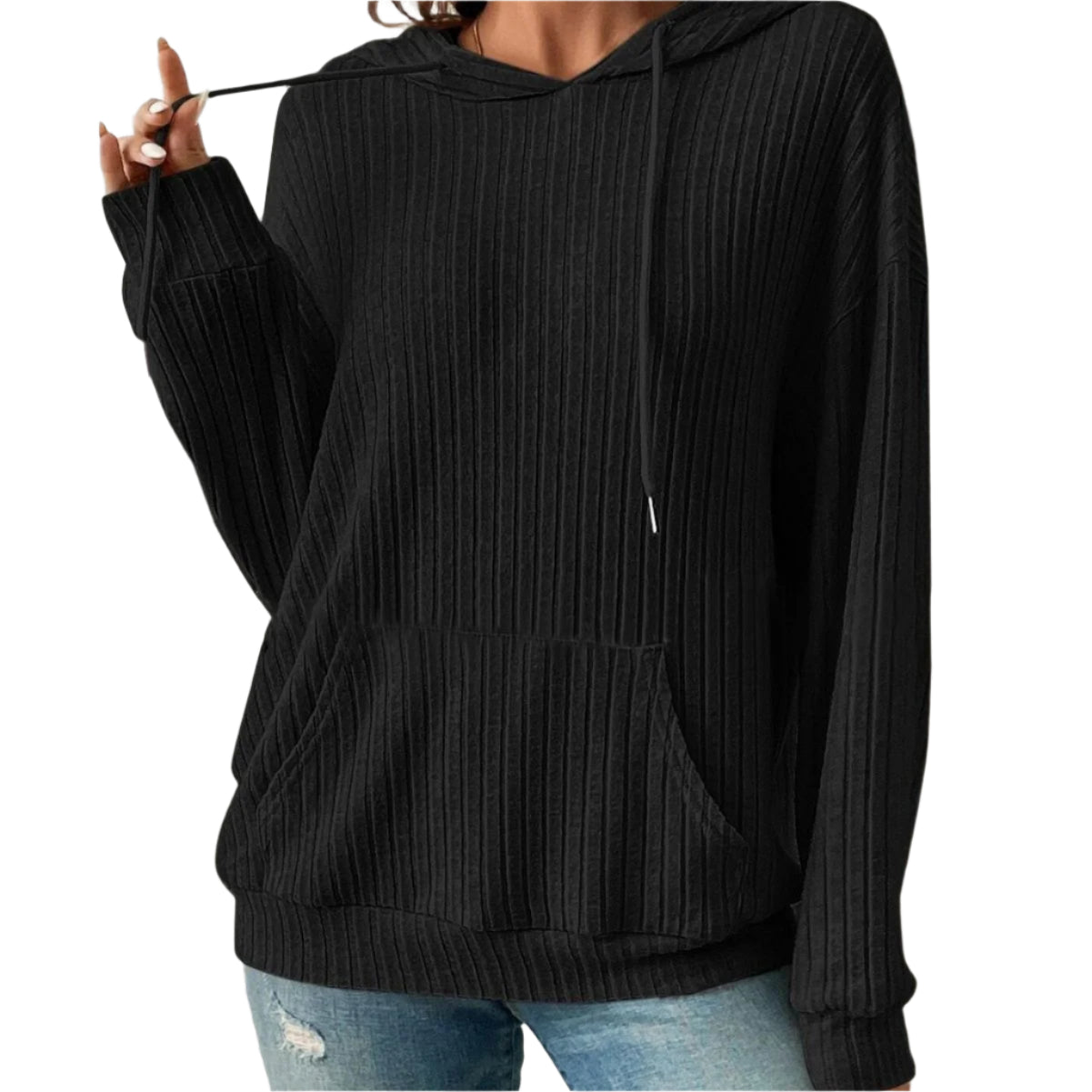 Fashion Drawstring Long - Sleeved Hooded Sweatshirt With Pockets Solid Knitwear Hoodie Women's Clothing - Weriion