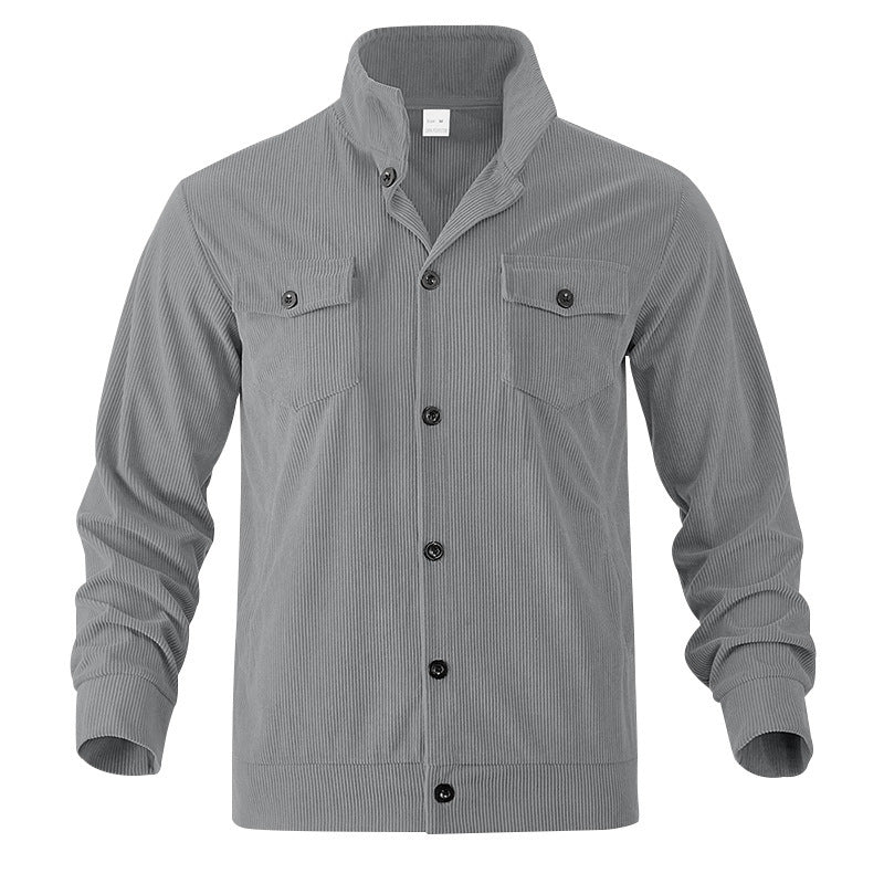 Simple Versatile Multi-Pocket Long Sleeve Stand-Up Collar Jacket Men's Clothing