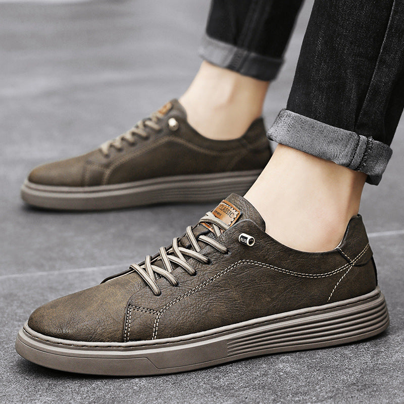 Low-Top Men's Shoes Two-Layer Cowhide Casual Sneakers