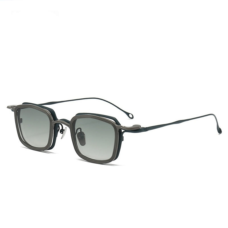 Niche Square Clip Pure Titanium Artistic Retro Myopia Sunglasses
