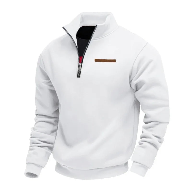 Fleece-Lined Mid-Length Zip-Up Loose-Fit Stand-Up Collar Casual Sweater