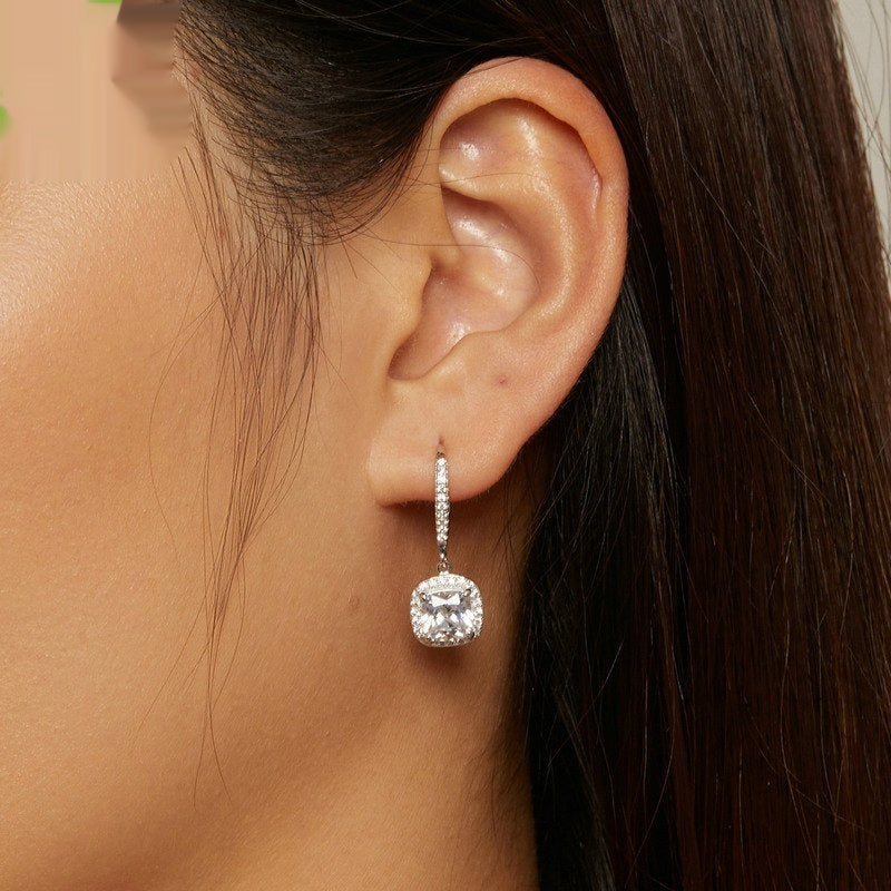 Women's Personalized White Gold Plated Bright Sterling Silver Stud Earrings