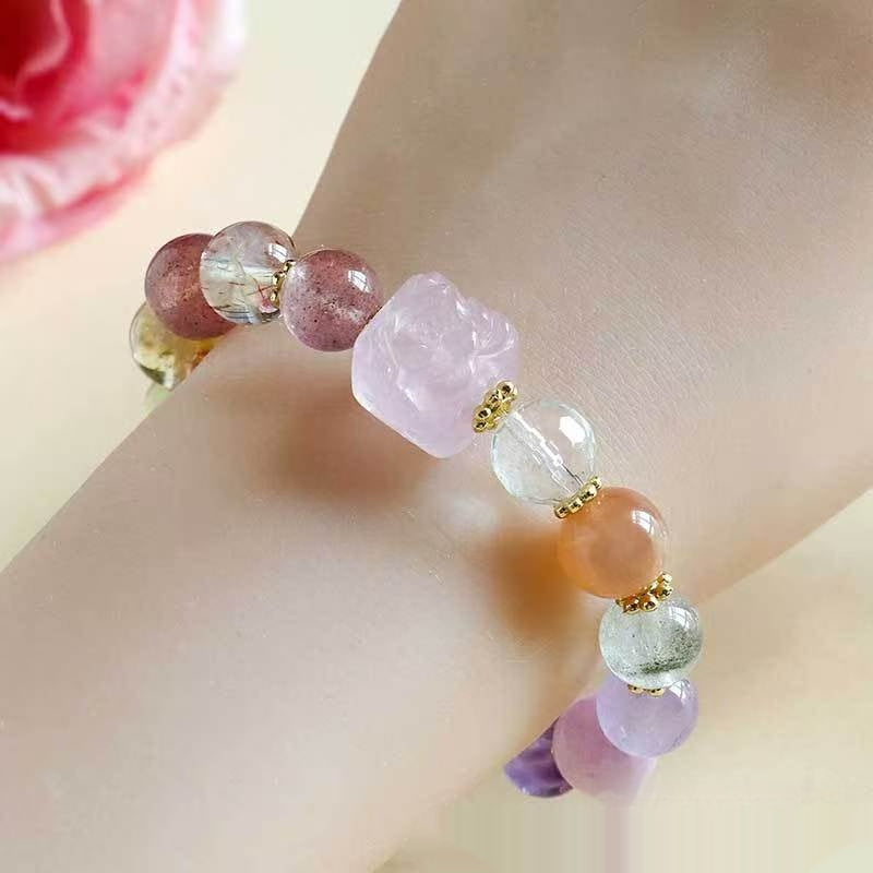 Natural Crystal Nine Tail Fox Cube Amethyst Beaded Bracelet