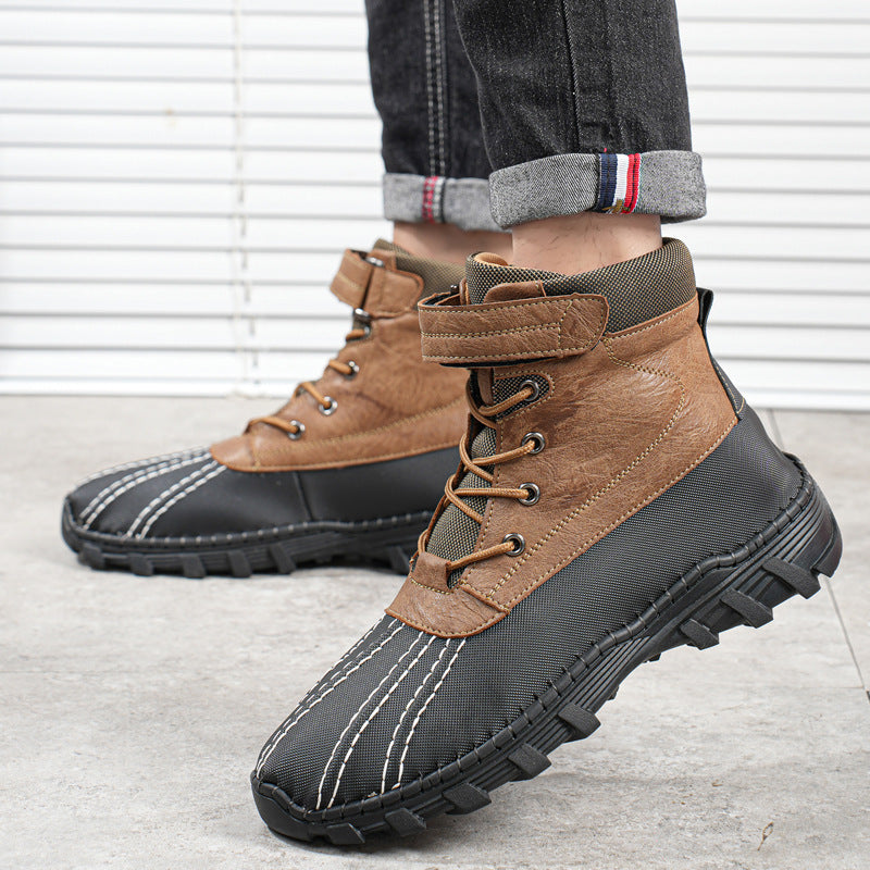 Winter Fleece Lace-up Shoes Waterproof Anti-Slip Sole Outdoor Warm Snow Boots For Men