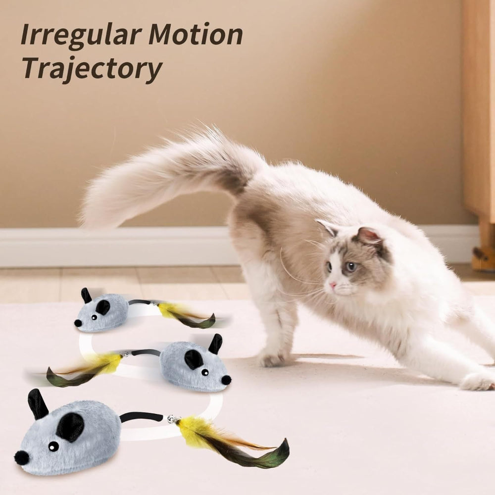 Interactive Electric Rechargeable LED Automatically Moving Lifelike Rat Mouse Cat Toys With Feather & Tail For Indoor Boredom Relief - Weriion