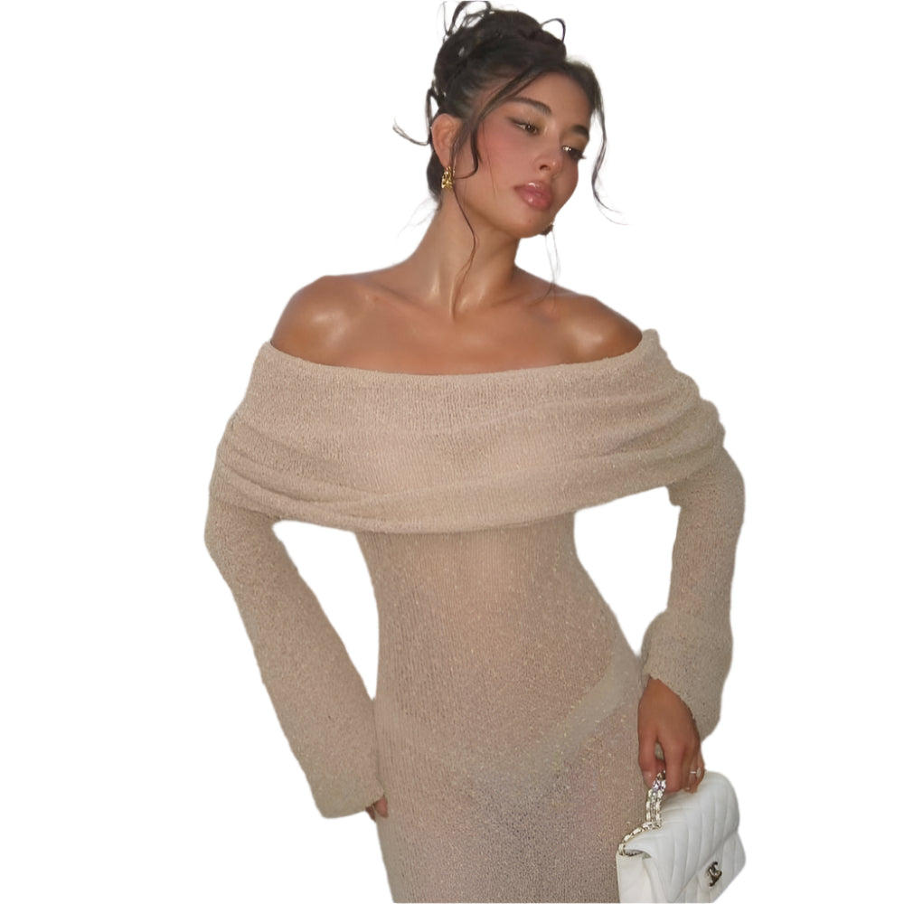 Knitted Long - Sleeved Dress For Women - Weriion