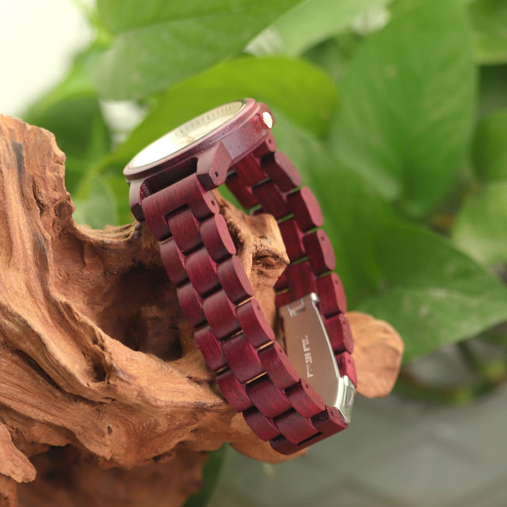 Ladies Casual Violet Wooden Women's Quartz Watch - Weriion