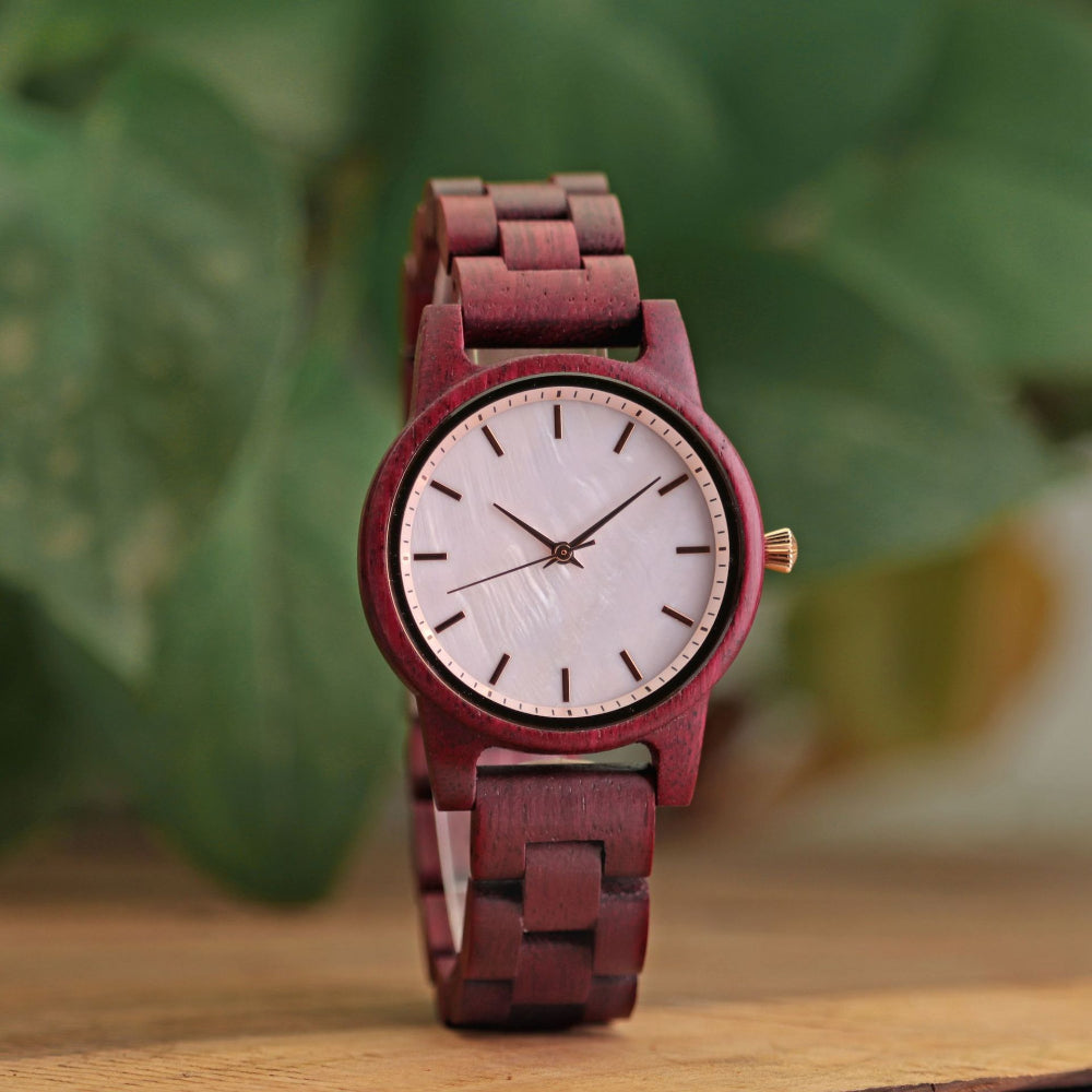 Ladies Casual Violet Wooden Women's Quartz Watch - Weriion