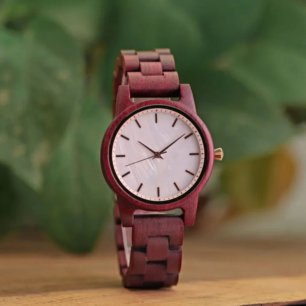 Ladies Casual Violet Wooden Women's Quartz Watch - Weriion
