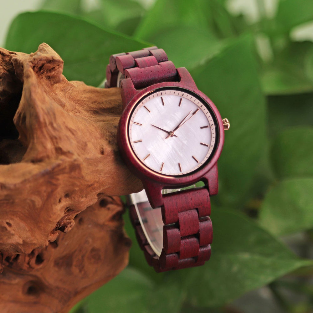 Ladies Casual Violet Wooden Women's Quartz Watch - Weriion