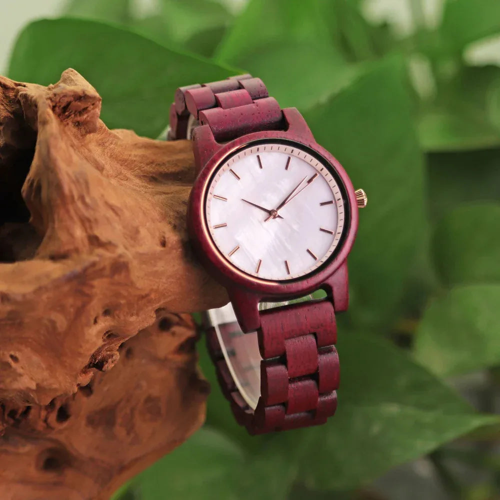 Ladies Casual Violet Wooden Women's Quartz Watch - Weriion