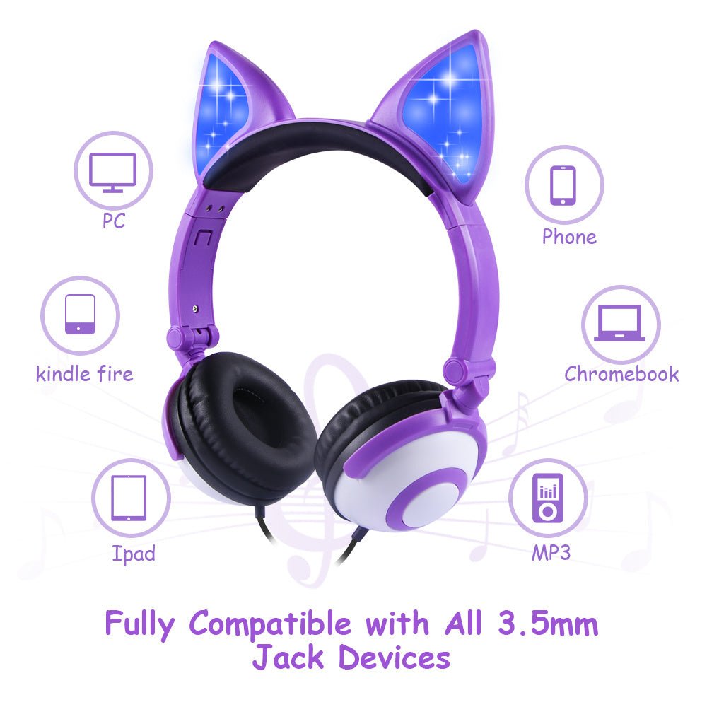 LED Flashing Cat Ear Headphones - Weriion
