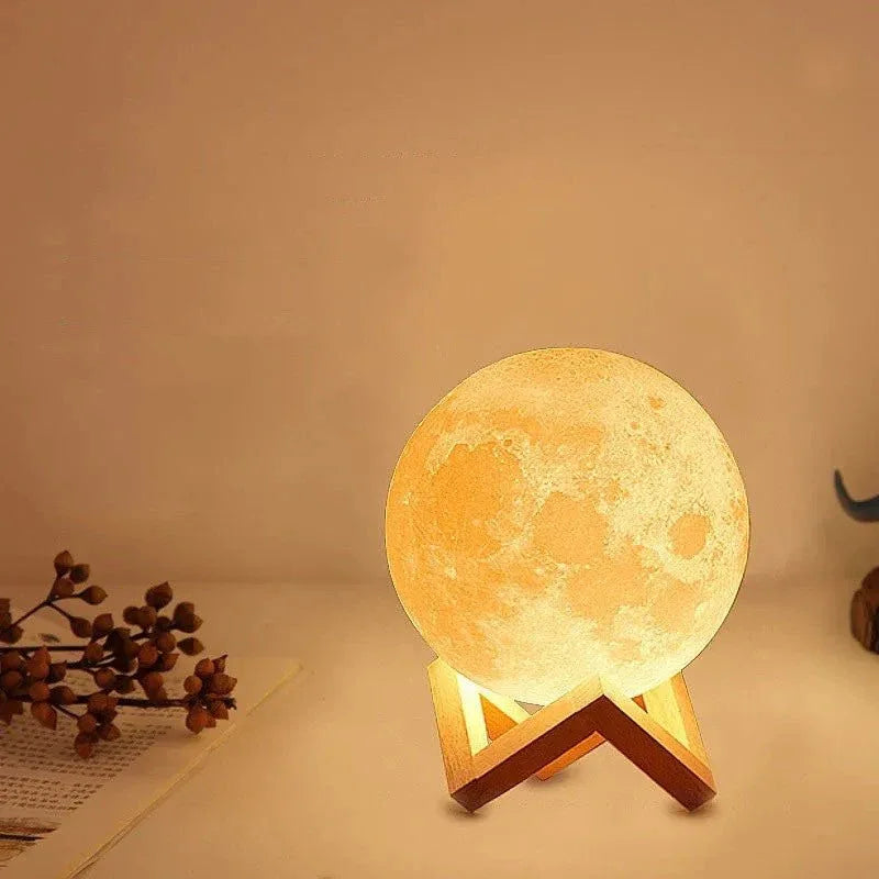 LED Moon Night Table Lamp With Wooden Base & 16 Different Colors - Weriion