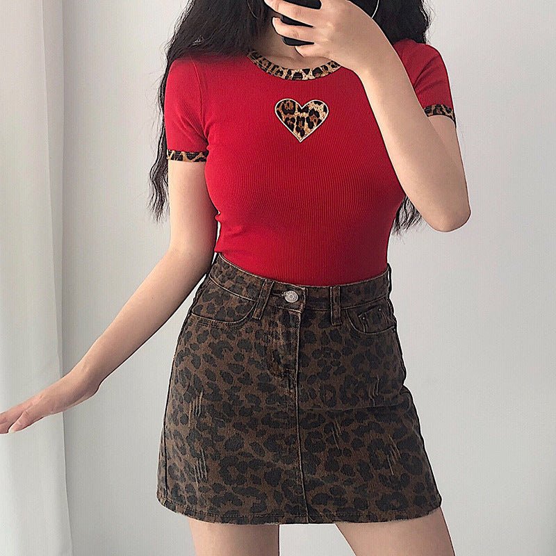 Leopard Print Slimming Sheath Retro A - Line Skirt - Weriion