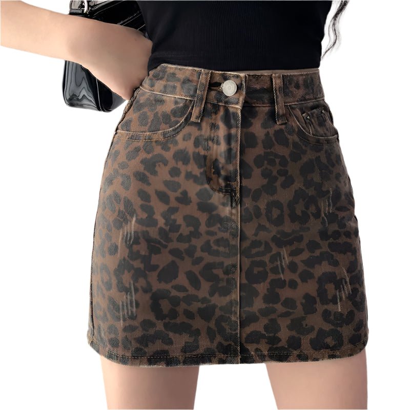 Leopard Print Slimming Sheath Retro A - Line Skirt - Weriion